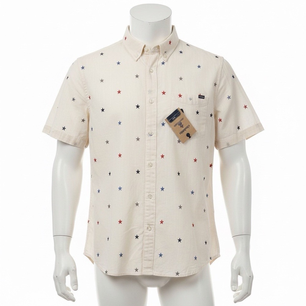 Chubbies The All Stars No Stripes Friday Shirt Mens Small Cream Resort Patriotic
